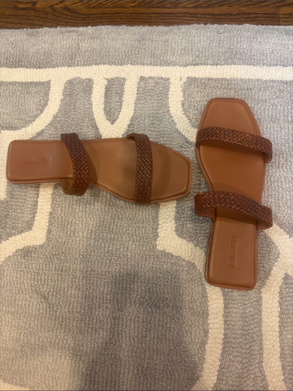 Braided Double-Strap Tan Slide Sandals